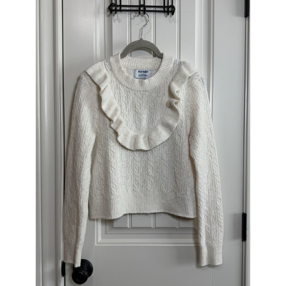 Old Navy Ivory White Cable Knit Wool Blend Cropped Sweater Size Women’s Small S